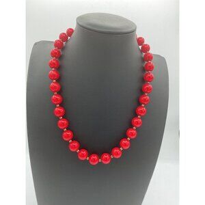 Vintage Red Bead Necklace With Silver-Tone Clasp